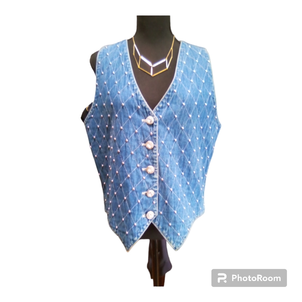 Vintage Ellen Richman Studded Women's Blue Denim Vest